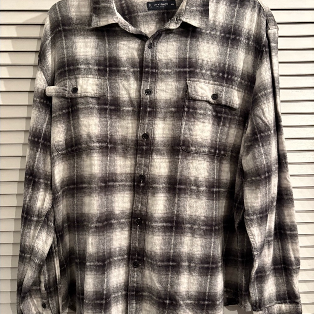 Lucky Brand Black and White Plaid Button Down Shirt